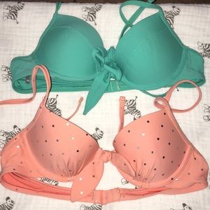 Two bikini tops
